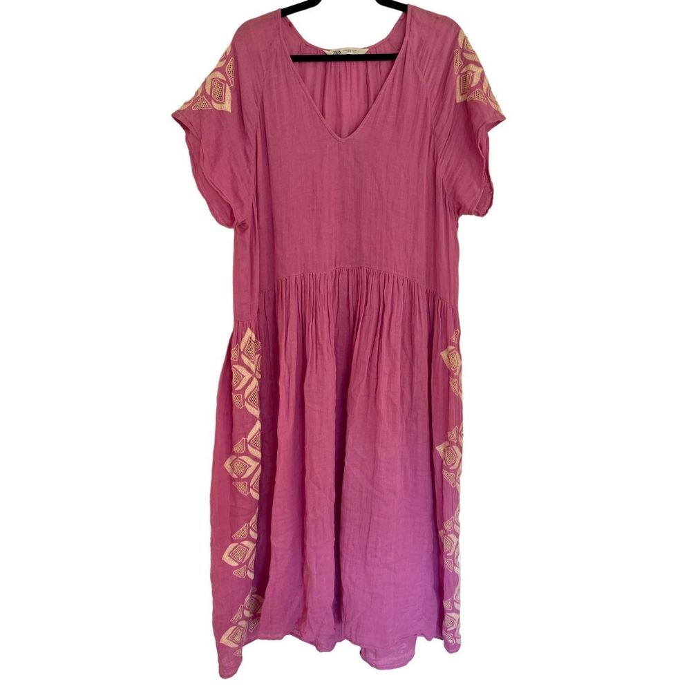 Zara pink embroidered maxi kaftan dress size m